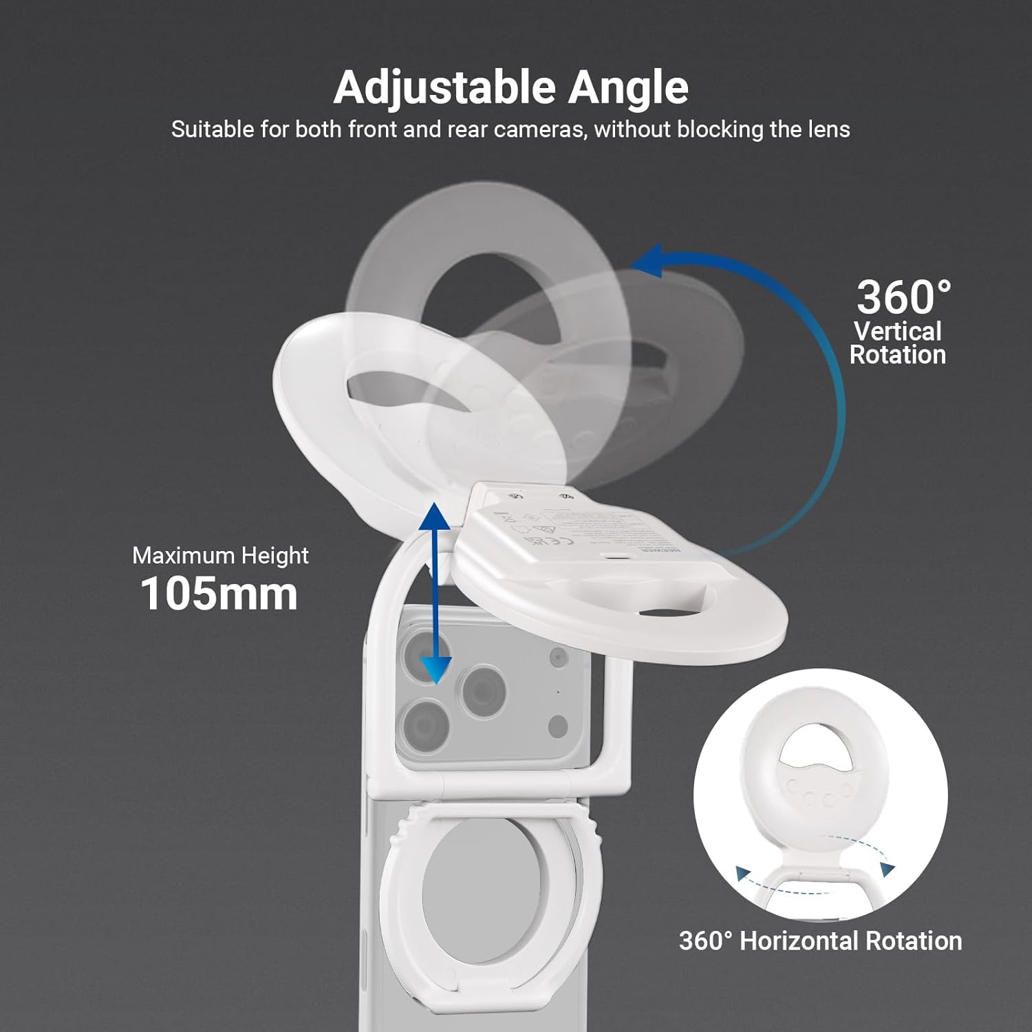 Magnetic Selfie Ring Light for iPhone – 4W Dual‑Color Foldable LED, 800mAh, CRI80+, for Recording, Makeup, Video Calls