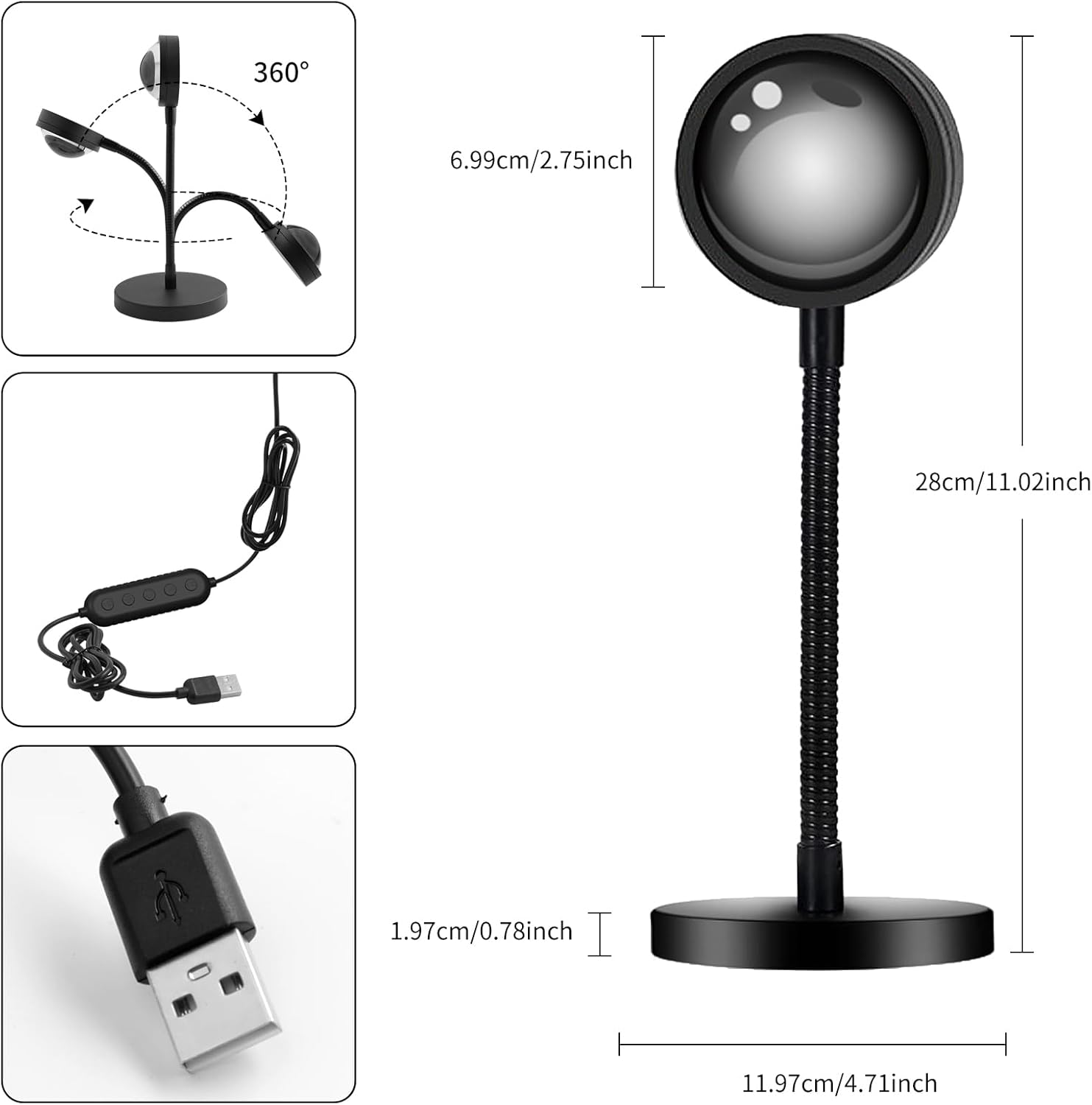 Sunset Projection Lamp, Supports APP & Button Control, 360° Rotation, Multi‑Color Changing LED Mood Light, Sunset Light for Bedroom Decor / Party / Christmas Gift / TikTok Live / Room Decoration